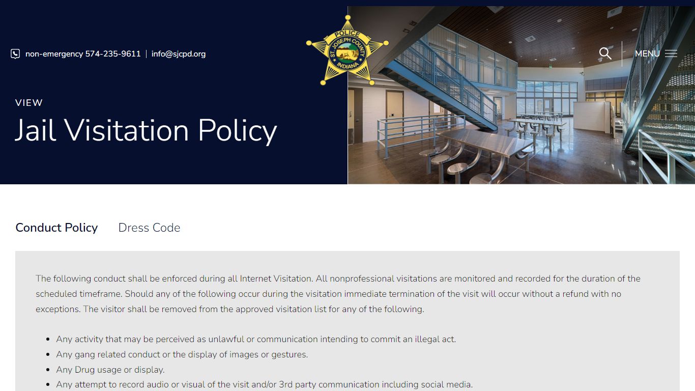 Jail Visitation Policy - St. Joseph County Police Department