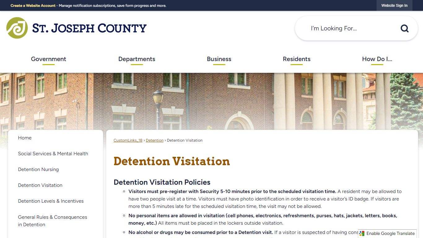 Detention Visitation | St. Joseph County, IN